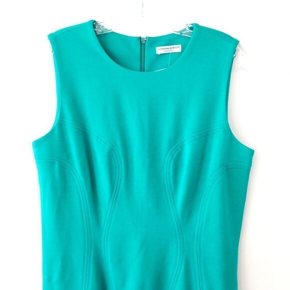 Katherine Barclay Sheath Dress With Ruffle Hem In Teal Green - Picture 2 of 9